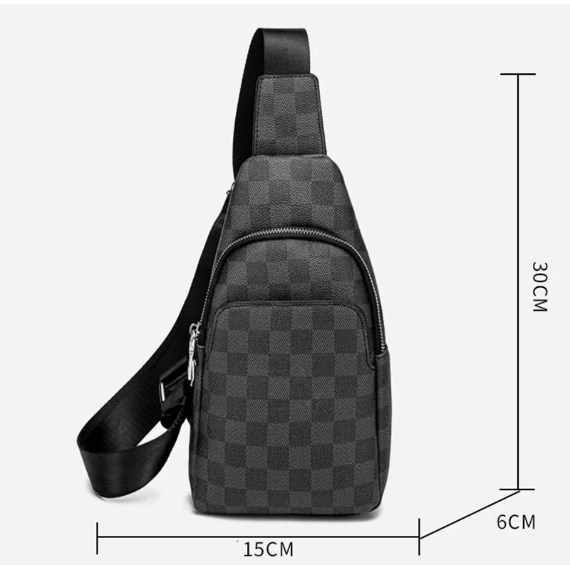 

Sling Bag Men Check Pattern PU Leather Men's Bag Student Backpack Casual Outdoor Messenger Bag Men's Sports Chest Bag Fashion
