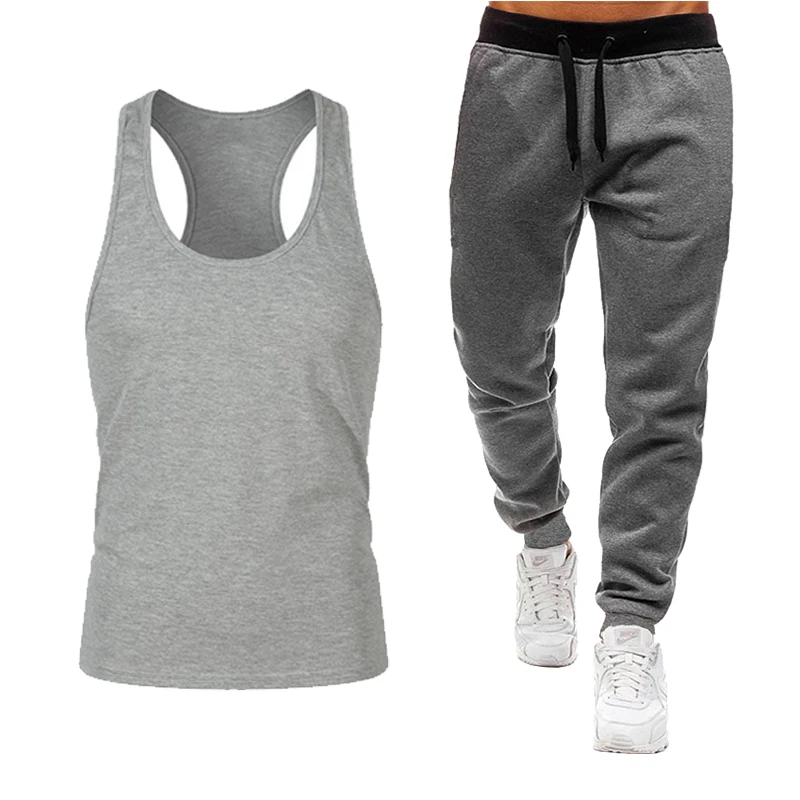 

2020 new men's summer pure cotton sports vest fitness loose breathable Vest + outdoor sports pencil pants