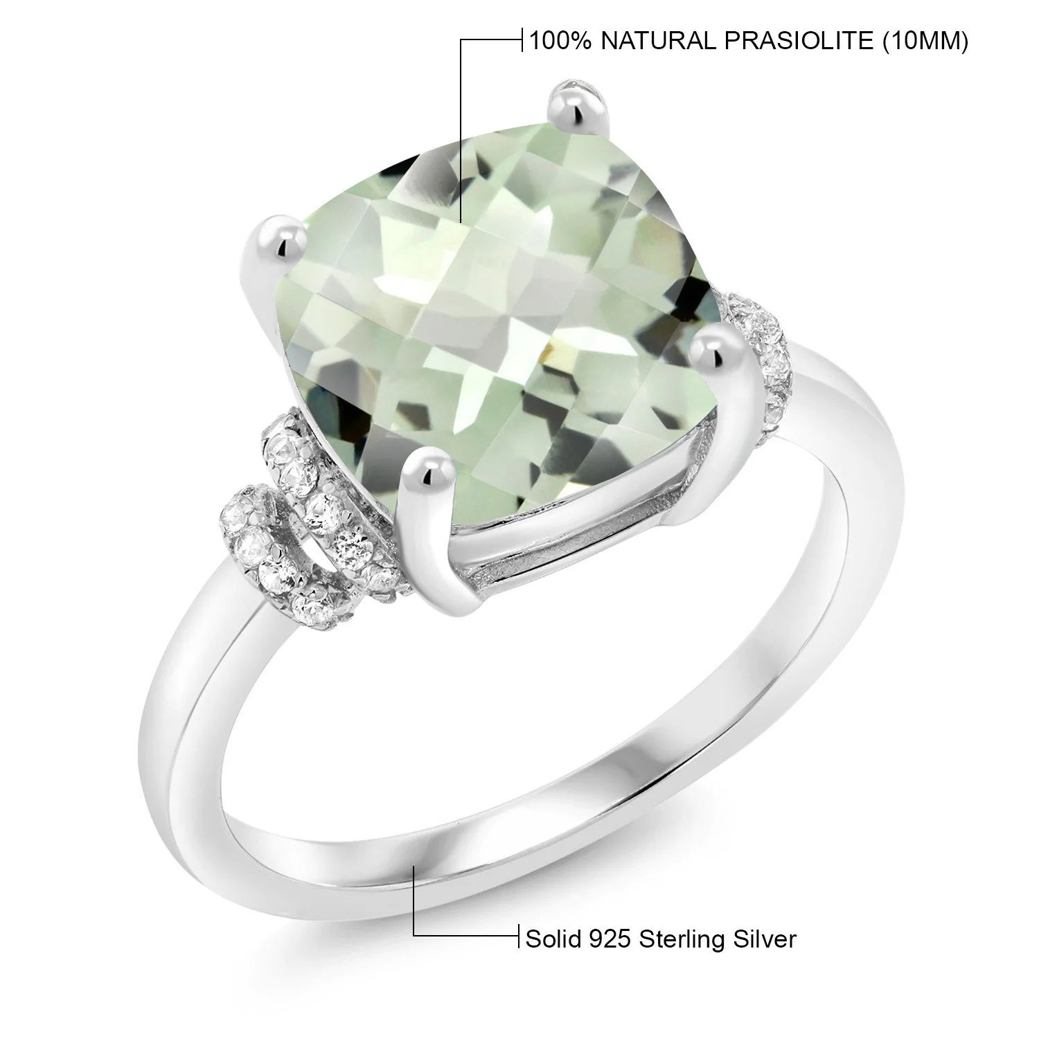 GemStoneKing 3,62 Ct подушка шахматная доска натуральный зеленый празиолит 925 пробы Серебряное кольцо для женщин хорошее ювелирное изделие