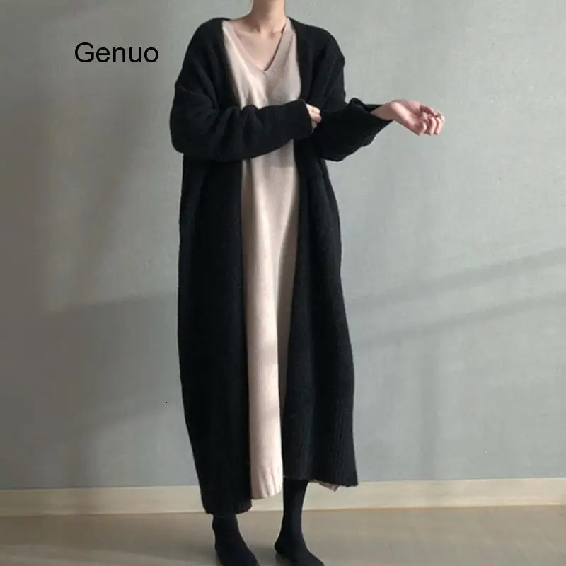 Женский кардиган оверсайз с длинным рукавом повседневный длинный кашемировый