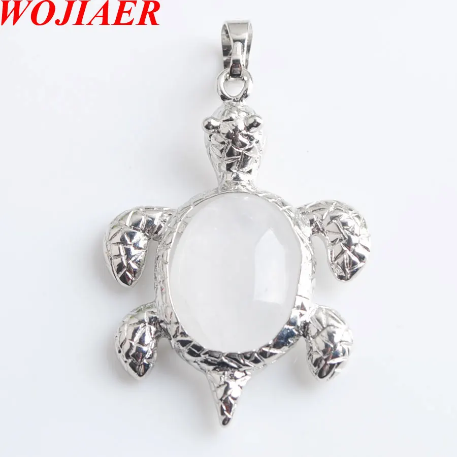 WOJIAER Natural White Crystal Stone Turtle Tortoise Animal Pendants & Necklaces Gem Bead Men Women Jewelry PN8075 | Украшения и
