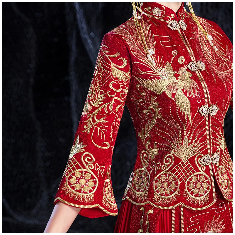 Традиционное китайское свадебное платье с вышивкой Cheongsam Qipao платья в стиле ретро
