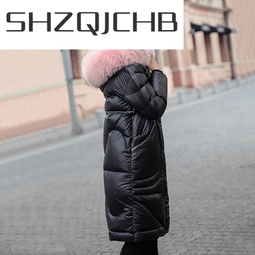 

Женский пуховик с капюшоном SHZQ, зимняя теплая парка на утином пуху с натуральным мехом енота, 2021