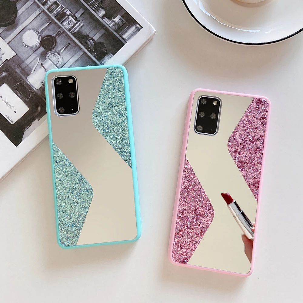 

Retro Plating Makeup Mirror Phone Case For Samsung Galaxy A51 A71 A41 A31 A11 S10 S9 S8 Plus Soft Shockproof Glitter Bling Cover