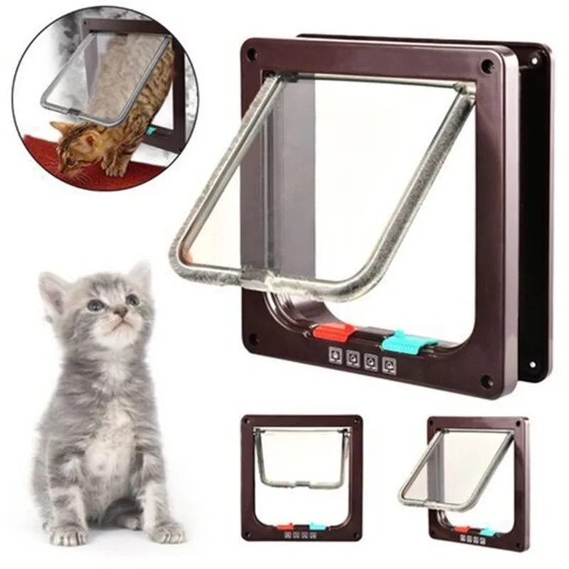 

Puerta con solapa para perros y gatos, chapa de seguridad de 4 vías, de plástico ABS, con Chip para puerta de mascotas#