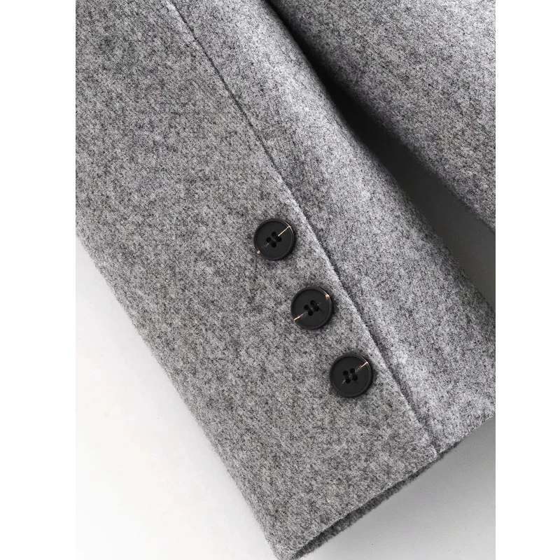 

ZA Women 2020 Fashion Double Breasted Loose Grey Woolen Coat Vintage Long Sleeve Side Pockets Female Outerwear Chic Overcoat