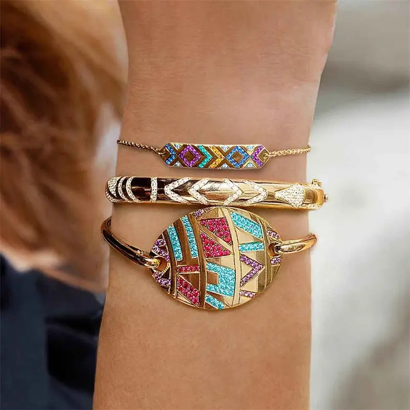 

Vintage Boho Mosaic Colorful Rhinestone Bracelets For Women Fashion Ethnic Maya Bracelets Wrist Charm Jewelry Wedding Gifts New