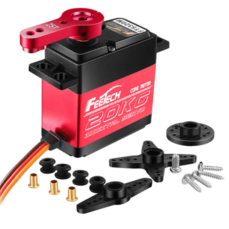FEETECH-Servo resistente al agua, 7,4 V, 20kg, 25KG, 35kg, 180 grados, Digital de aluminio, Servo de carcasa media con brazo de 25T para coches de control remoto 1/8, 1/10-4