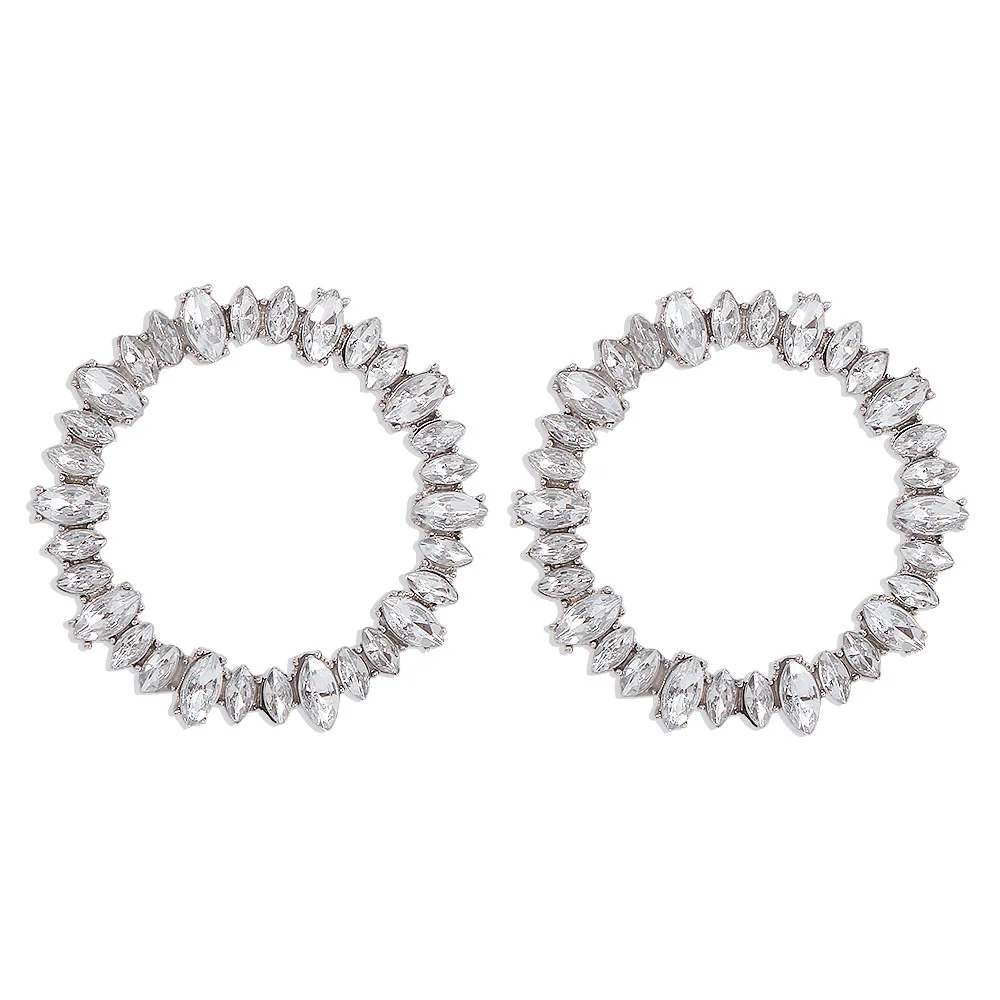 

Luxury Zircon Dangle Earrings for Women Temperament Wedding Party Geometric Big Jewelry Exaggerated Round Statement Drop Earring