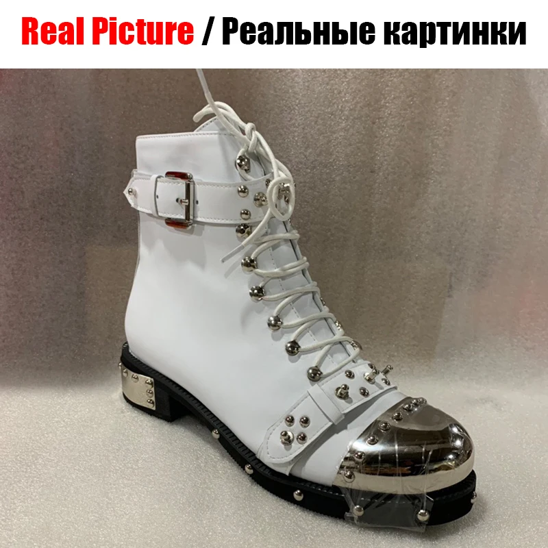 SARAIRIS/Новинка; большие размеры 34-43; обувь из натуральной кожи с металлическими заклепками на молнии; Женские Повседневные Вечерние ботильоны; сезон зима-весна