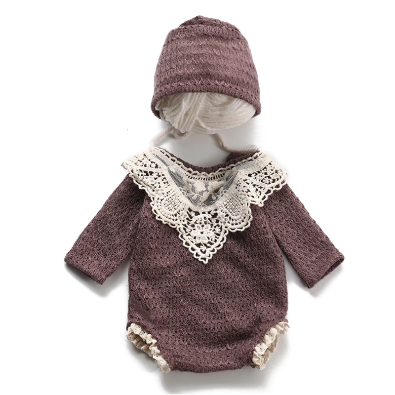 

Baby Cotton Hat Romper Set Newborn Photography Props Bonnet Cap Jumpsuit Suit Outfit Infants Photo Shooting Clothing