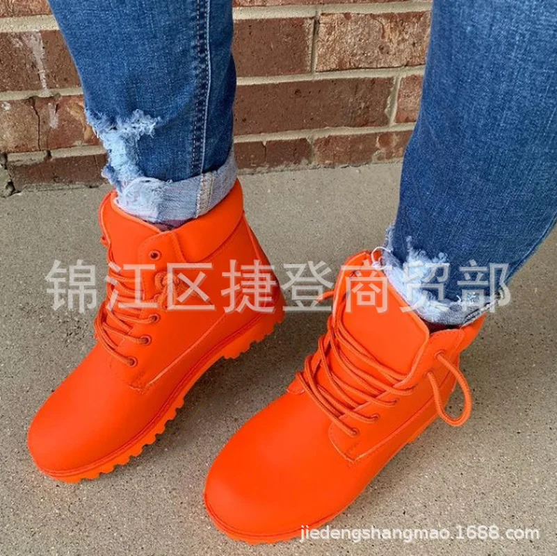 

Зимние товары, женские модные водонепроницаемые ботинки со шнуровкой, зимние ботинки на плоской подошве, Нескользящие удобные теплые попул...