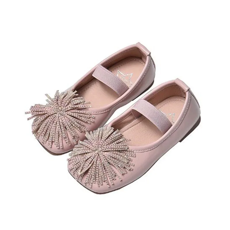 

2021 Spring New Girls Square Toe Shallow Mouth Rhinestone Tassel Fashion Single Shoes Moccasins
