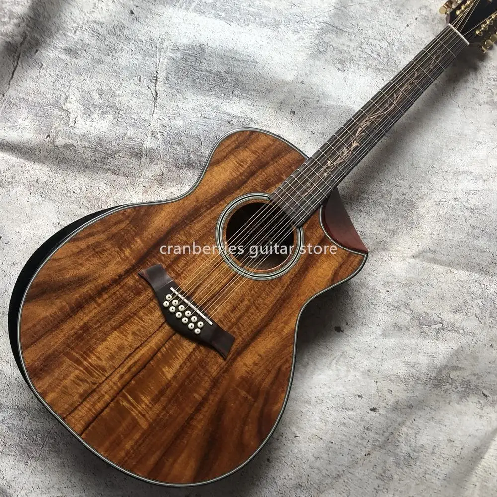 

41 " All KOA wood 12 strings acoustic guitar, rosewood fretboard,k24CE model electric acoustic guitar,Free shipping