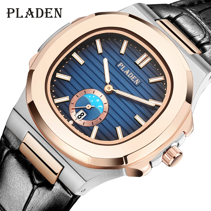 PLADEN Sport Men Watches Famous Brand Luxury Business Luminous Wristwatch Man Casual Leather Strap Waterproof Clock Dropshipping