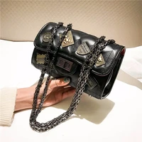 xiuya punk badge shoulder bags for women 2021 street rivet lock small square messenger bag with chain woman purses pouch wallet