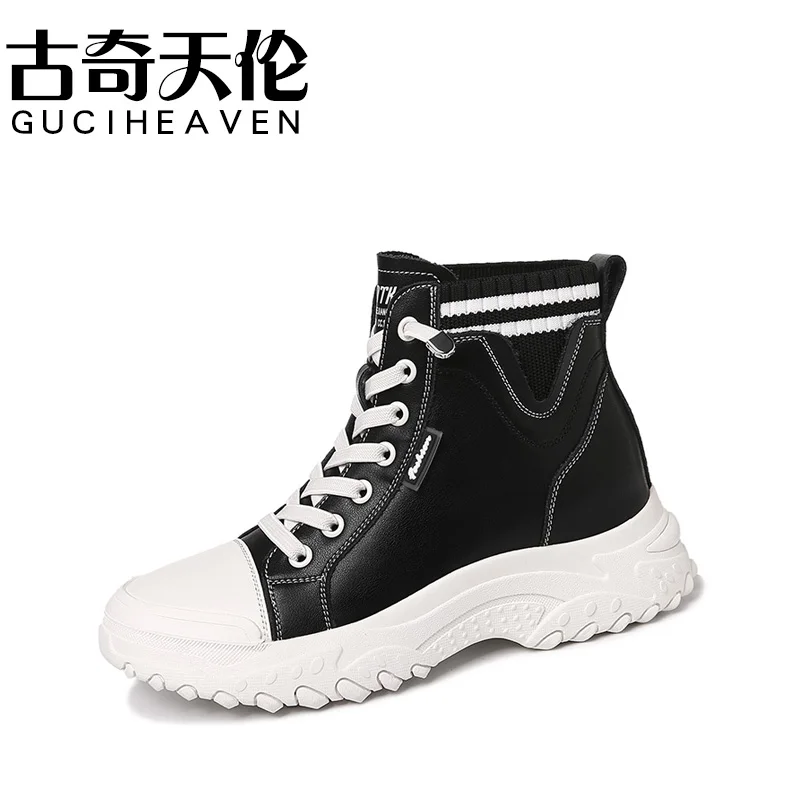 

Round toe platform high-top shoes Autumn elastic splicing casual shoes