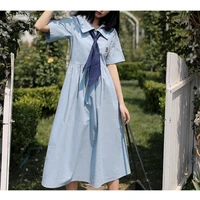 blue summer light dresses kawaii japanese preppy style jk long dress vintage casual sundress 2021 fashion women