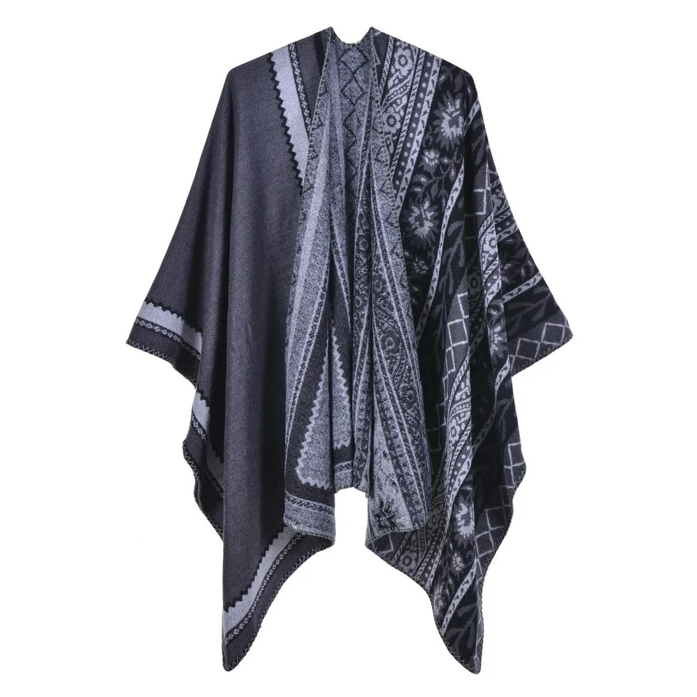 

Autumn Winter Capes Female Fashion Luxury Brand Thick Warm Ponchos Shawl Ladies Imitation Cashmere Stripes Wild Scarf Cape