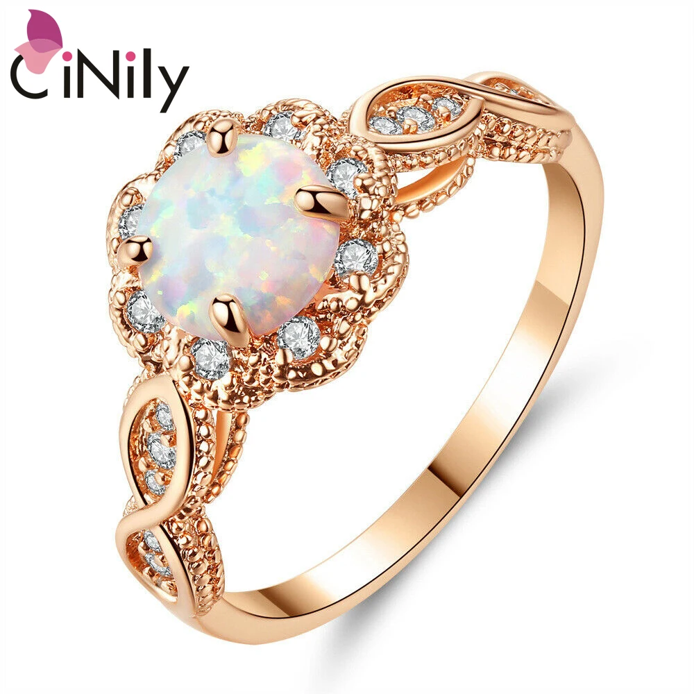 

CiNily Round Shape Opal Rose Gold Color 925 Sterling Silver Fine Jewelry Rings for Fashion Jewelry Women Ring Gift OJ9638