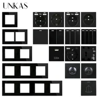 unkas black glass panel diy free combination type c french eu socket dual usb 1 2 3 4 gang 12 way on off push button switch