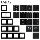 Черная стеклянная панель UNKAS, для самостоятельной сборки, Бесплатная комбинация, Тип C, французская розетка европейского стандарта, двойной USB 1, 2, 3, 4, переключатель 12, кнопка включениявыключения