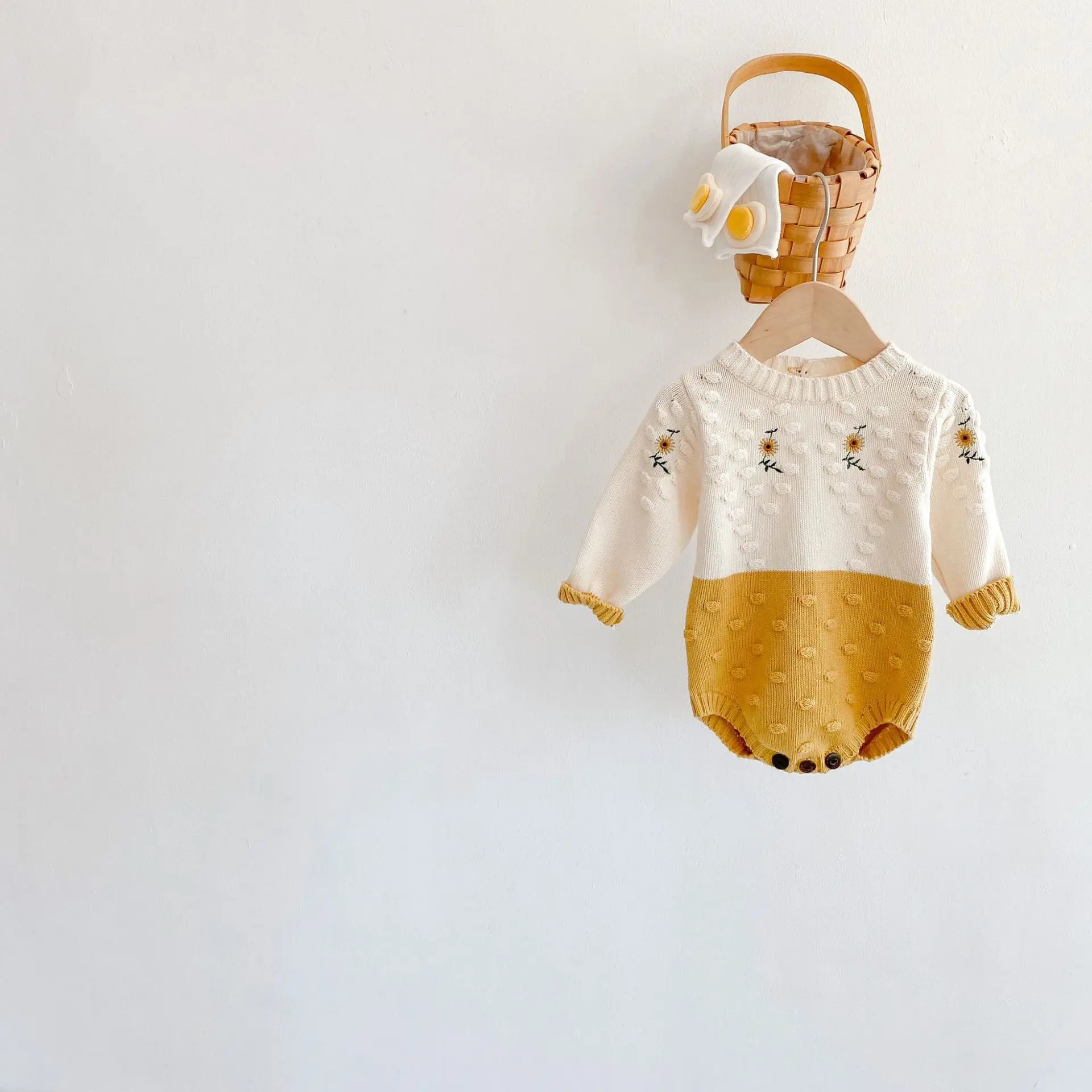 Spring Baby Girl Rompers Girl Long Sleeves Knit Sunflower Embroider Rompers Autumn Baby Girl Newborn Rompers Clothes bamboo baby bodysuits	