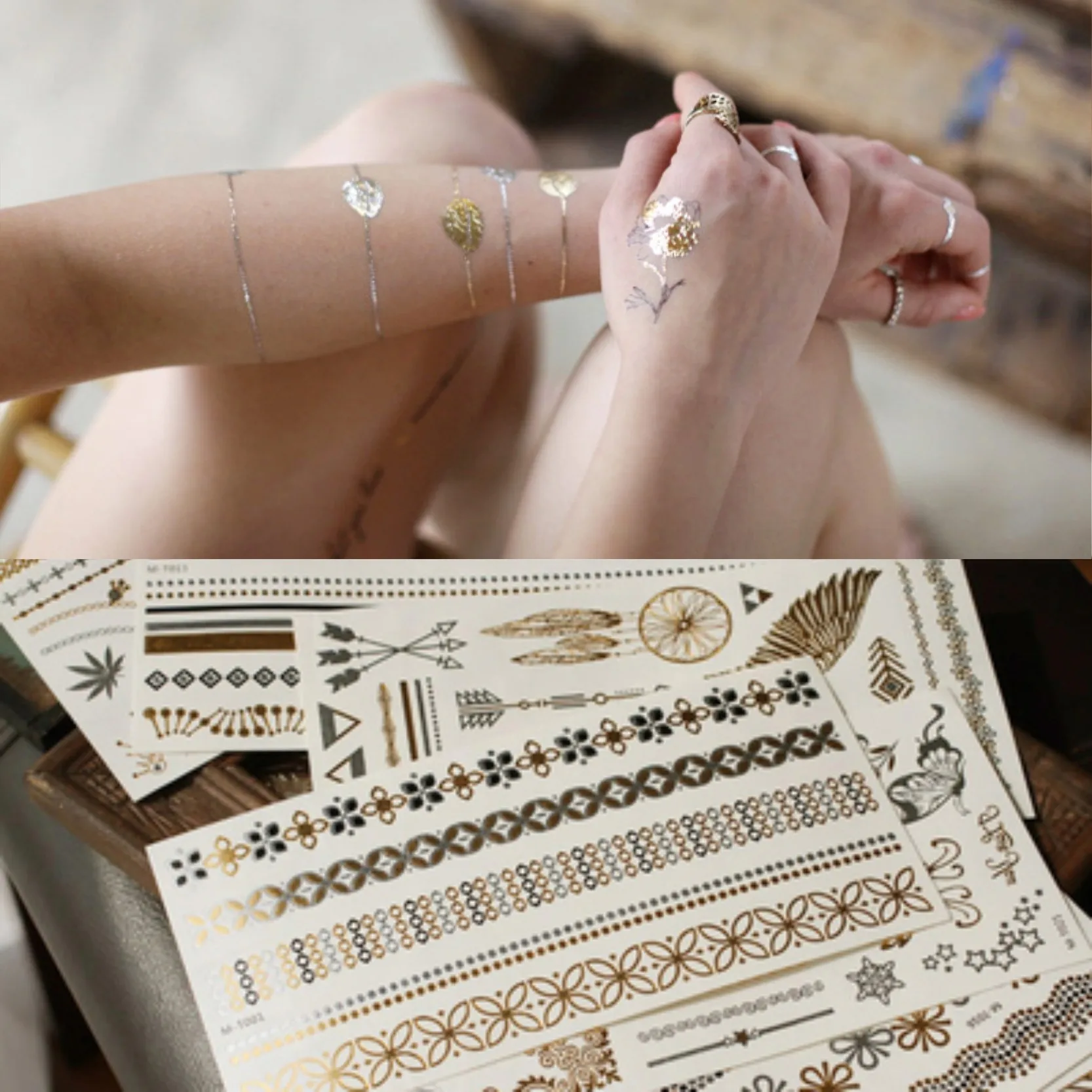 Новый боди арт поддельные ожерелья браслеты Временные татуировки металлические