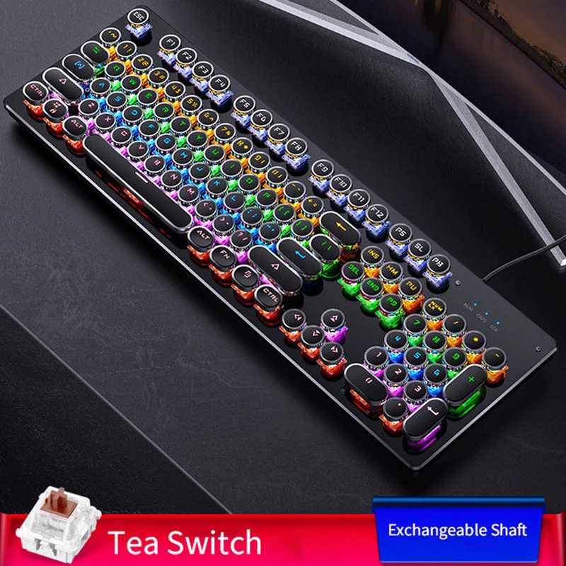 USB Проводная игровая панк механическая клавиатура 104 клавиши светодиодный Черный