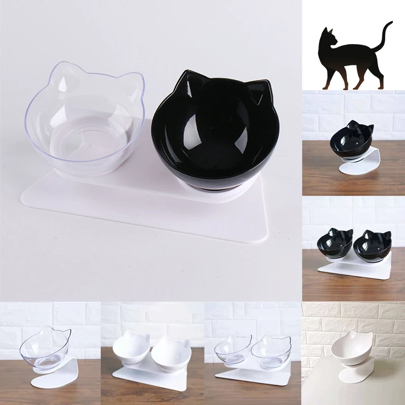 

Нескользящая двойная миска для кошек с подставкой для кормления домашних животных миски для воды защита шейного питомца товары