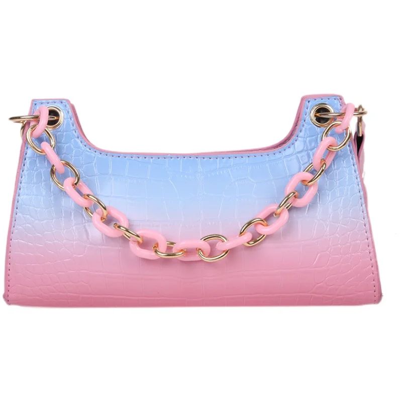 

Crocodile Pattern Women Portable Handbags Fashion Contrast Color Women Single Shoulder Bags Female Acrylic Chain Underarm Bag