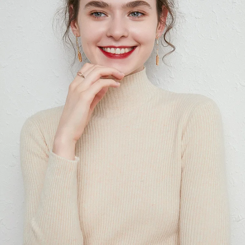 

Autumn and winter new women's knitwear half high collar bottoming shirt versatile sweater coat women's top