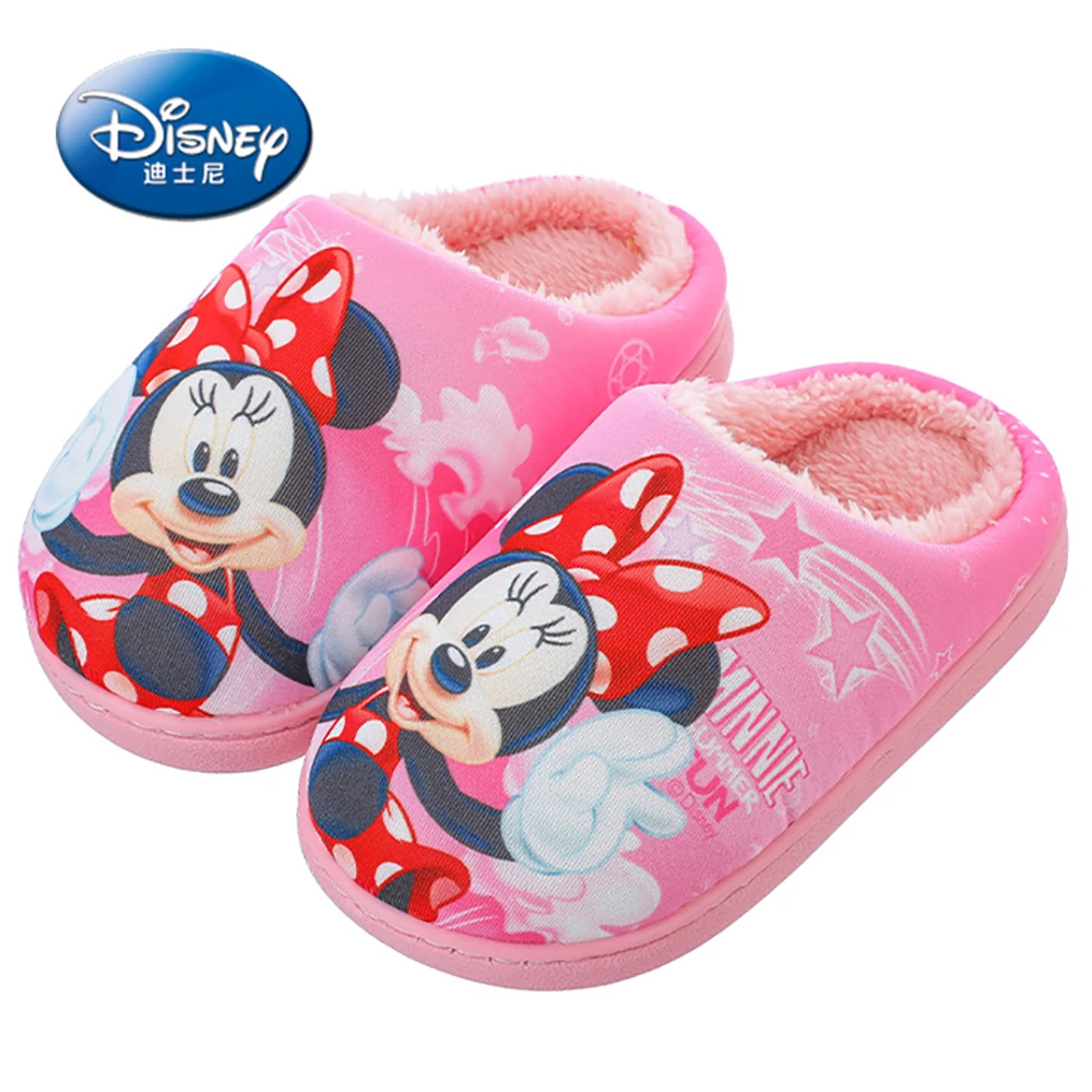 

Детские Симпатичные хлопковые тапочки Disney, детские домашние тапочки с мультяшным Микки и Минни Маусом для мальчиков и девочек, зимние теплы...