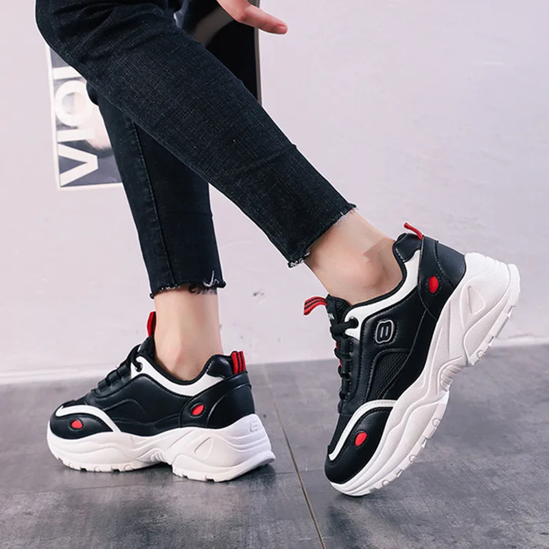 

SHOFORT Women Shoes Dad Footwear Casual Sneakers Wild Shoes Woman Spring Thick Bottom White Sports Shoes Lace-up Zapatos Mujer