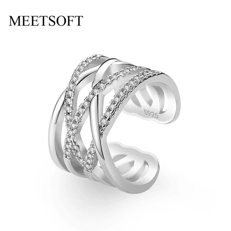 

Женское широкое кольцо MEETSOFT из серебра 925 пробы с муассанитом из циркония
