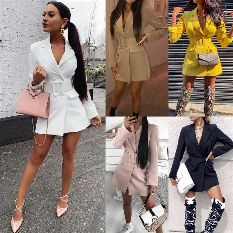 Прямые продажи с фабрики женский облегающий блейзер лацканами двубортное платье