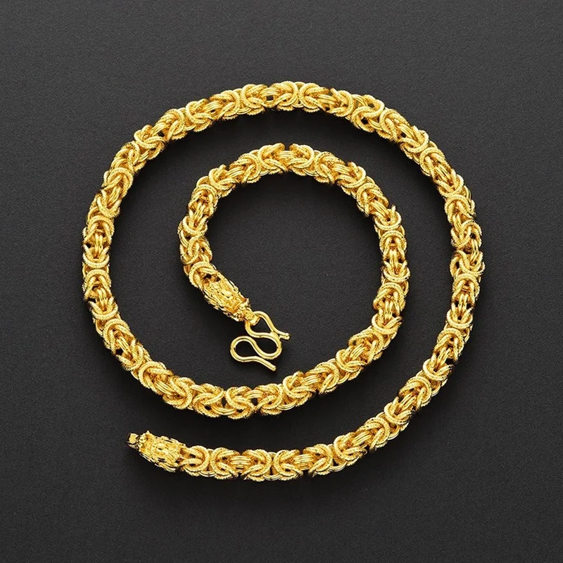 

24K Gold-plated Necklace Women Sand Gold Men's Cloth Double Dragon Necklace Copper Plated Yellow Gold Color Jewellery Chains