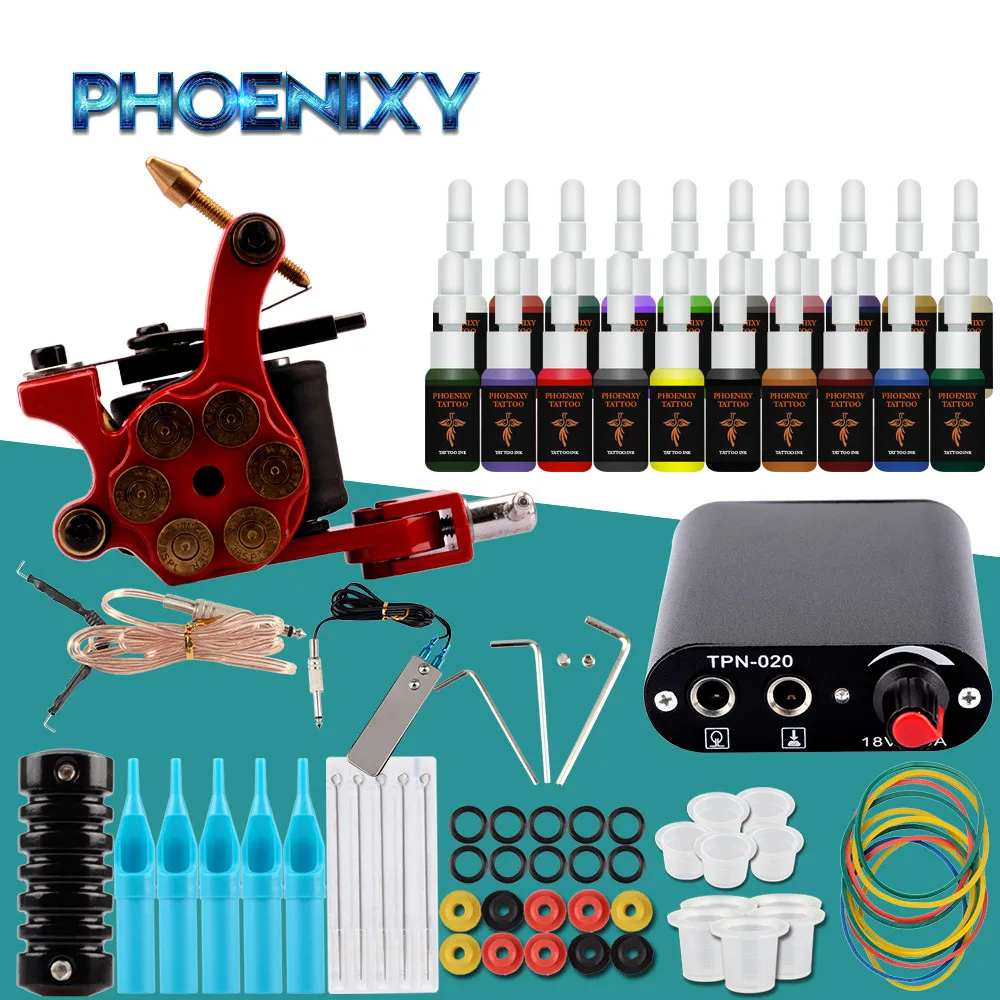 Стартовый комплект татуировки начинающего тату-машинка 4/6/10/20 цветные чернила