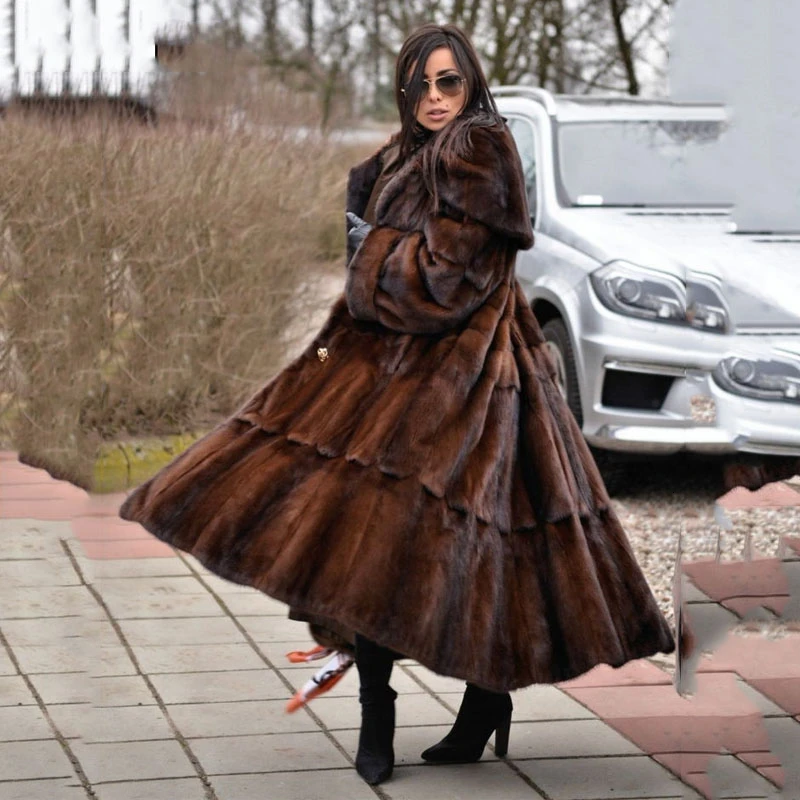 TOPFUR New Luxurious Real Mink Fur Coat Women Natural Real Fur Outwear With Belt Genuine Mink Fur Jacket Plus Size Solid