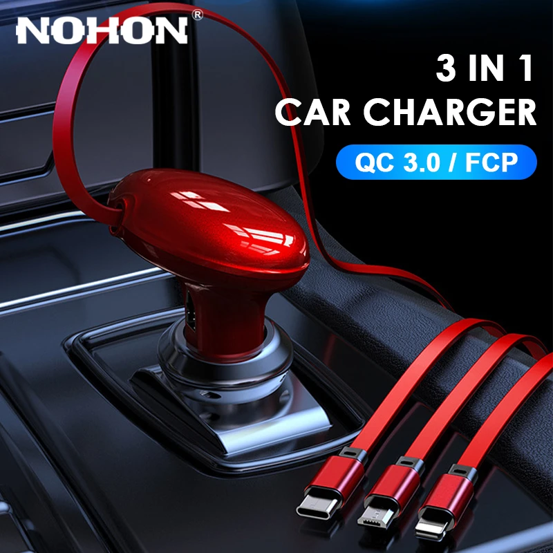 

Зарядное устройство USB 3 в 1 с кабелем QC 3,0, Мини Автомобильное зарядное устройство для телефона, адаптер в автомобиле для Samsung, Xiaomi, iPhone 13, XS, за...
