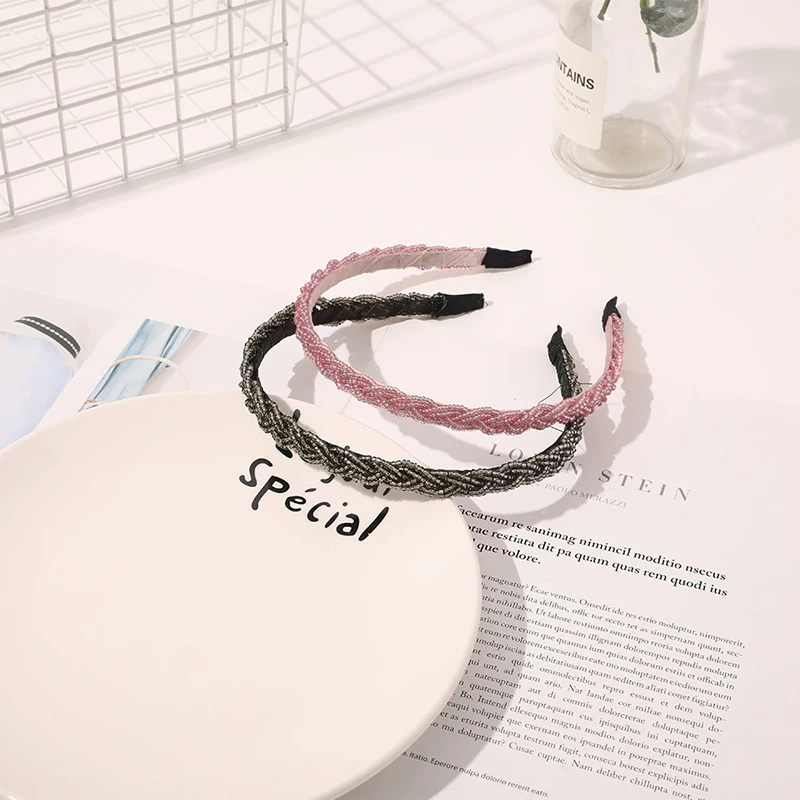

Retro Beaded Hair Bands For Women Headdress Solid Color Cloth Headband Bezel Girls Hairband Hair Hoop Female Hair Accessories