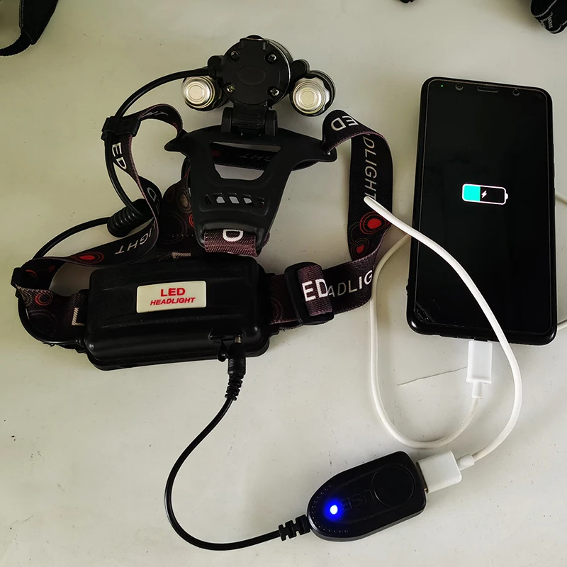 

3 Led Headlamp Powerbank Zoomable Headlight Head Flashlight Torch Lamp XM-L T6 18650 Battery DC Port Camping Fishing lantern