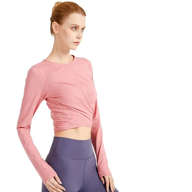 

Одежда для йоги с длинными рукавами, Женская дышащая тонкая свободная быстросохнущая футболка, одежда для тренировок, спортивный топ для бе...