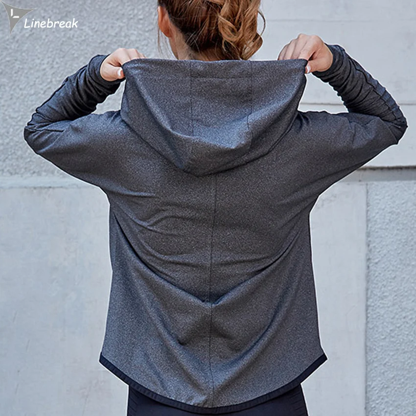 Женская спортивная куртка с капюшоном длинным рукавом для занятий йогой на