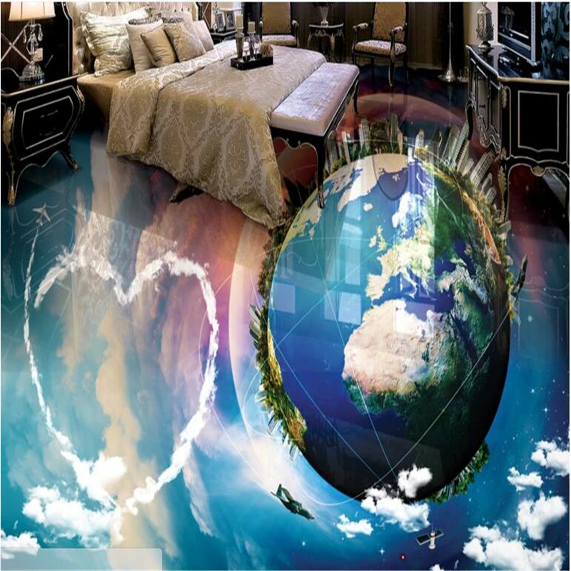 Пользовательский пользовательский пол BEIBEHANG серфинг небо голубое белые облака