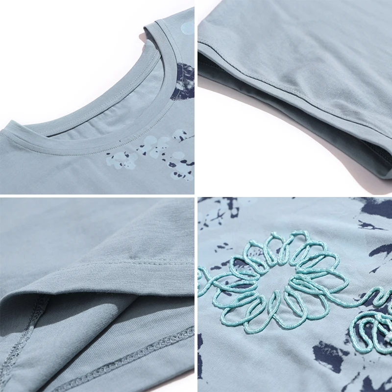 

Casual Loose Summer O-Neck Tops Women's Clothing Plus Size 4XL Cotton Mom's Tee Fashion Embroidery Printing Short Sleeve T-Shir