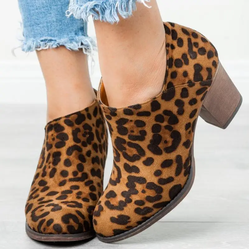 Женские ботильоны осенние туфли лодочки на Высоком толстом каблуке с круглым