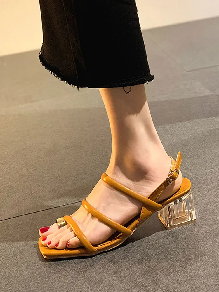 

Сандалии женские на толстом каблуке, Нескользящие, с кристаллами, в ретро стиле, туфли на высоком каблуке, комплект, лето 2021