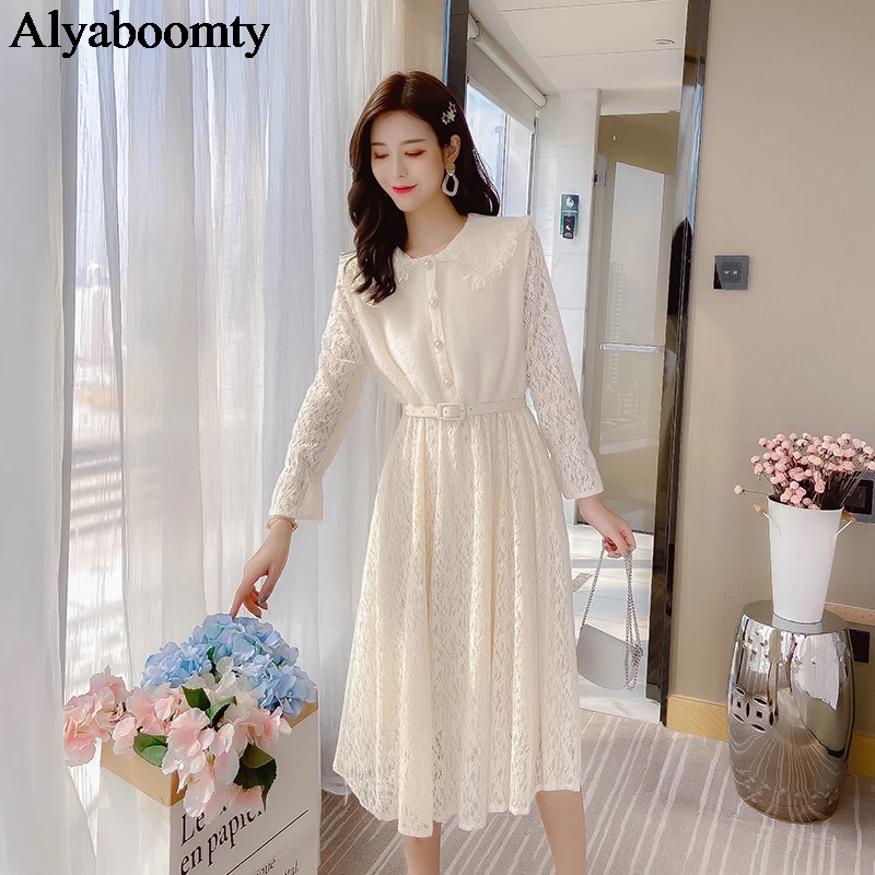 Новинка 2020 весенне осеннее женское платье средней длины в стиле Mori Girl Peter Pan Colalr