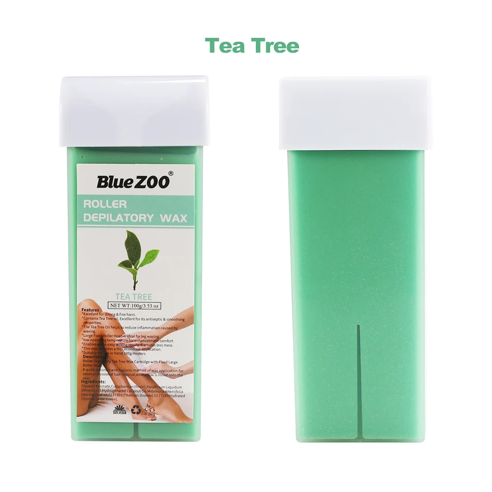 Tea Tree Blue ZOO, 100 г, роликовый эпиляционный воск, эпилятор для рук, ног, подмышек, тела, воск для удаления волос, несколько ароматов, инструменты для удаления волос - Цвет: Tea Tree